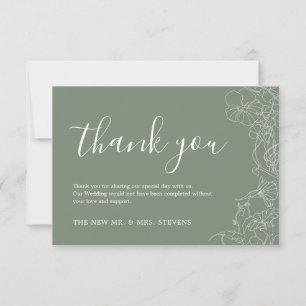 Sage Green Floral Wedding Bedankkaart