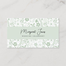 Sage Green Floral Wedding Celebrant Visitekaartje