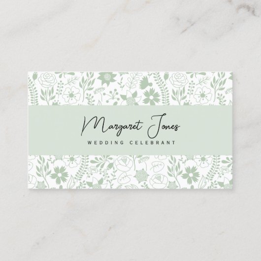 Sage Green Floral Wedding Celebrant Visitekaartje (Achterkant)