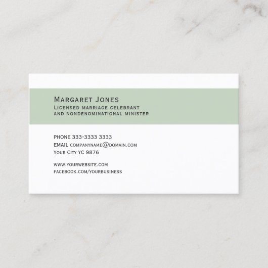 Sage Green Floral Wedding Celebrant Visitekaartje (Voorkant)