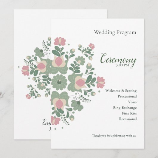 Sage Green Floral Wedding Ceremony Flat Program Programmakaart (Voorkant / Achterkant)