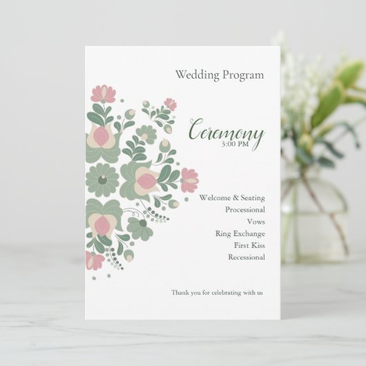 Sage Green Floral Wedding Ceremony Flat Program Programmakaart (Staand voorkant)
