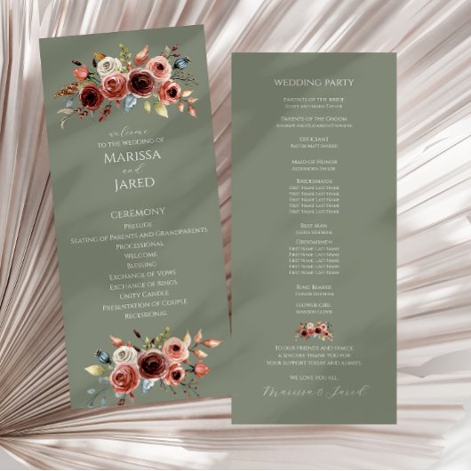 Sage Green Floral Wedding Ceremony Programma Programmakaart