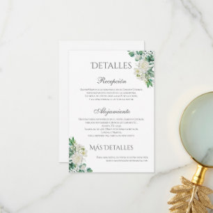 Sage Green Floral Wedding Details in het Spaans Bedankkaart