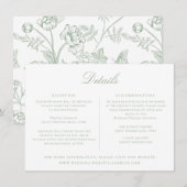 Sage Green Floral Wedding Details Kaart (Voorkant / Achterkant)