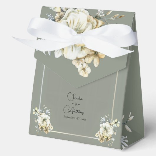 Sage Green Floral Wedding Favor Boxes Bedankdoosjes (Voorkant)