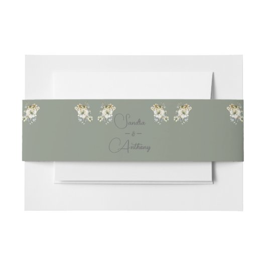 Sage Green Floral wedding invitation  Belly Uitnodigingen Wikkel (Voorkant Voorbeeld)