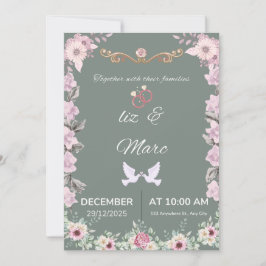  Sage Green Floral Wedding Invitation Card Kaart