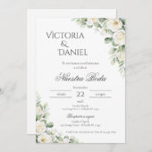 Sage Green Floral wedding invitation in Spanish Kaart (Voorkant / Achterkant)