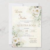 Sage Green Floral wedding invitation in Spanish Kaart (Voorkant)