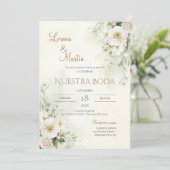 Sage Green Floral wedding invitation in Spanish Kaart (Staand voorkant)