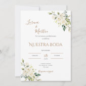 Sage Green Floral wedding invitation in Spanish Kaart (Voorkant)