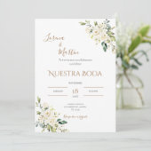 Sage Green Floral wedding invitation in Spanish Kaart (Staand voorkant)