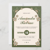 Sage Green Floral Wedding Invitation Kaart (Voorkant)