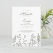 Sage Green Floral Wedding Invitations Kaart (Staand voorkant)