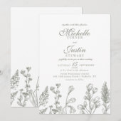 Sage Green Floral Wedding Invitations Kaart (Voorkant / Achterkant)