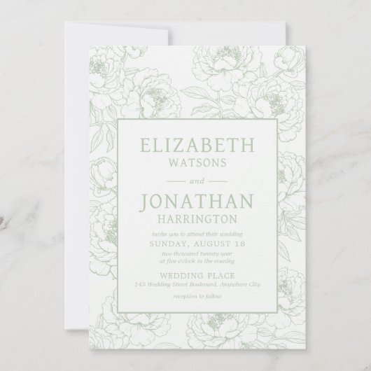 Sage Green Floral Wedding Kaart (Voorkant)