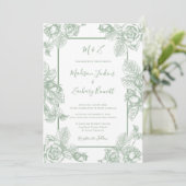 Sage Green Floral Wedding Kaart (Staand voorkant)