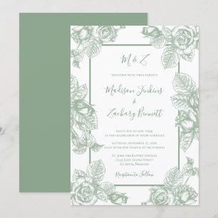 Sage Green Floral Wedding Kaart