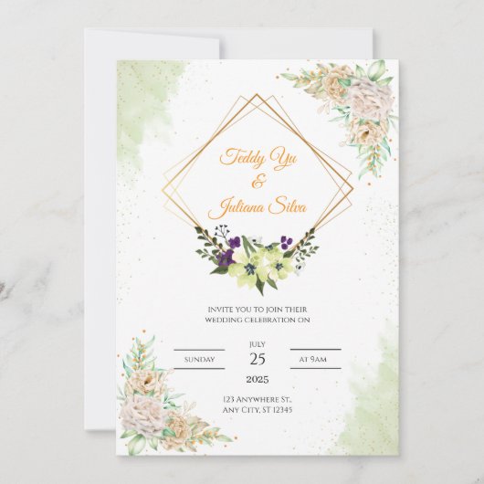 Sage Green Floral Wedding Kaart (Voorkant)