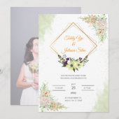 Sage Green Floral Wedding Kaart (Voorkant / Achterkant)