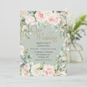 Sage Green Floral Wedding Kaart (Staand voorkant)