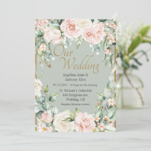 Sage Green Floral Wedding Kaart