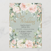 Sage Green Floral Wedding Kaart (Voorkant)