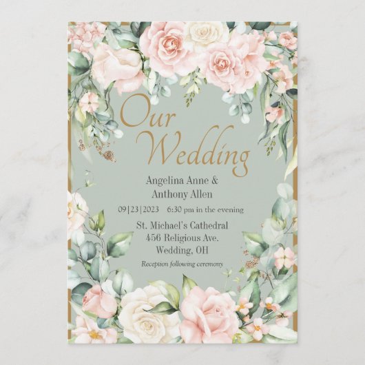 Sage Green Floral Wedding Kaart (Voorkant)