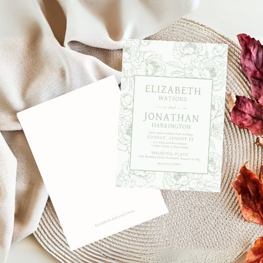 Sage Green Floral Wedding Kaart