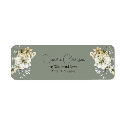 Sage Green Floral Wedding  Label (Voorkant)
