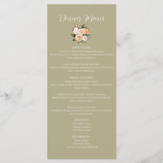 Sage Green Floral Wedding Menu Kaart (Voorkant)