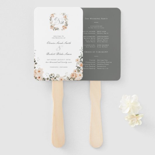 Sage Green Floral Wedding Programma Handwaaier (Voorkant en achterkant)