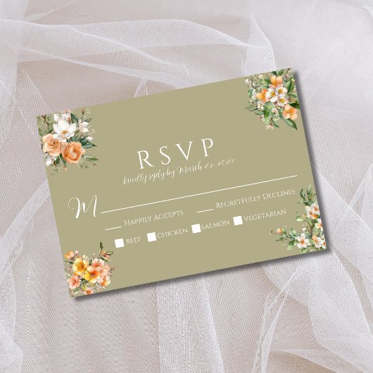 Sage Green Floral Wedding RSVP Kaart