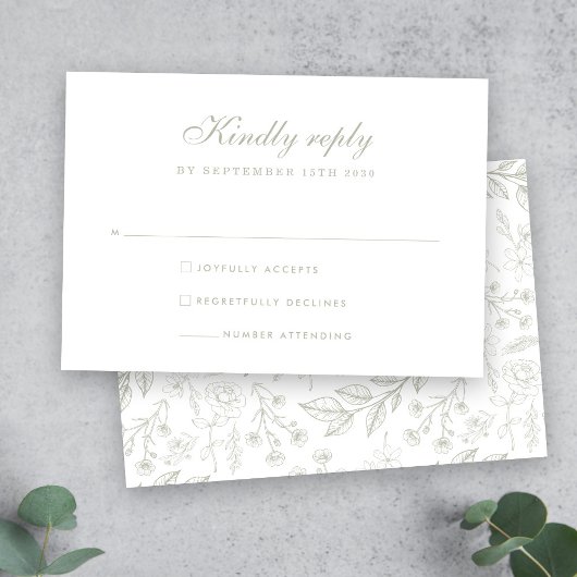 Sage Green Floral Wedding RSVP Kaart