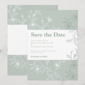Sage Green Floral Wedding Save the Date Kaart (Voorkant / Achterkant)