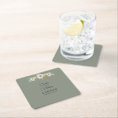 Sage Green Floral Wedding Square Paper Coaster Kartonnen Onderzetters (Insitu)