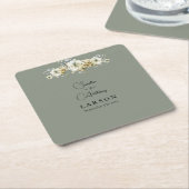 Sage Green Floral Wedding Square Paper Coaster Kartonnen Onderzetters (Schuin)