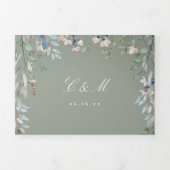 Sage Green Floral Wildflower Foto Weddenschap Drieluik Uitnodiging (Cover)