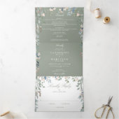 Sage Green Floral Wildflower Foto Weddenschap Drieluik Uitnodiging (Binnen)