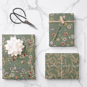 Sage Green Floral wrapping Paper