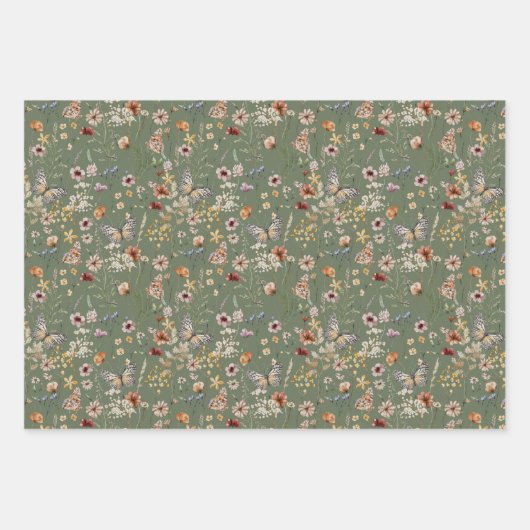 Sage Green Floral wrapping Paper (Voorkant)