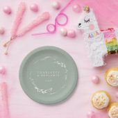 Sage Green Floral Wreath Monogram op persoonlijke  Papieren Bordje (Feest)