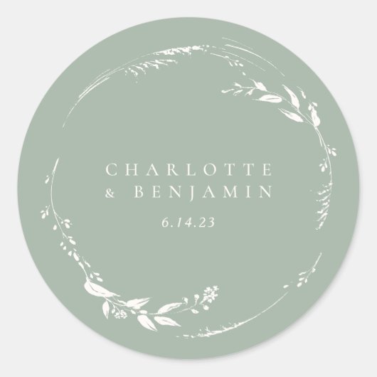 Sage Green Floral Wreath Monogram op persoonlijke Ronde Sticker (Voorkant)