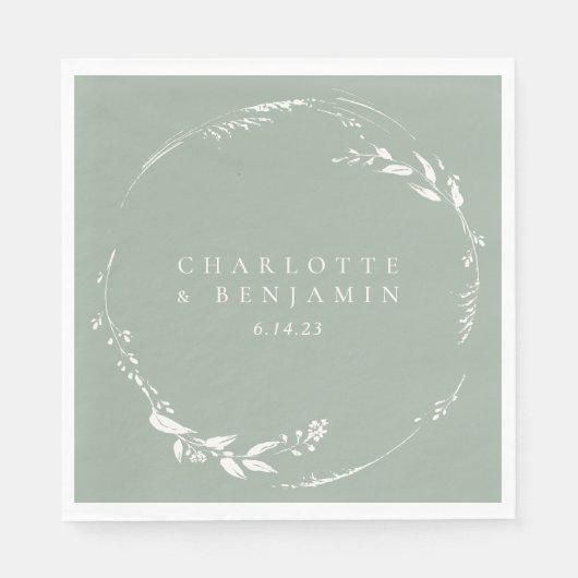 Sage Green Floral Wreath Monogram op persoonlijke  Servet (Voorkant)