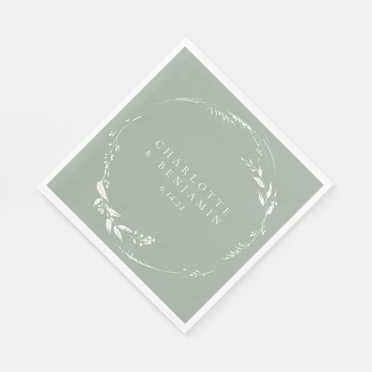 Sage Green Floral Wreath Monogram op persoonlijke  Servet (Hoek)