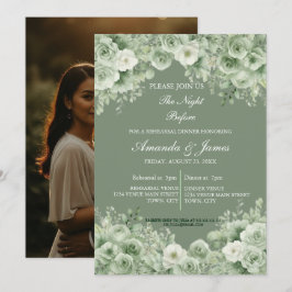 Sage Green Floral Wreath Photo Rehearsal Dinner  Kaart