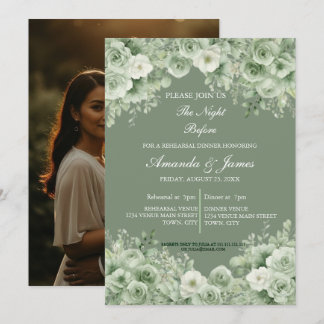 Sage Green Floral Wreath Photo Rehearsal Dinner  Kaart