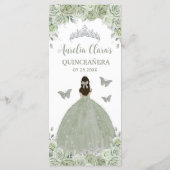 Sage Green Floral Zilver Quinceañera 16 Slank Menu (Achterkant)