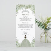 Sage Green Floral Zilver Quinceañera 16 Slank Menu (Staand voorkant)
